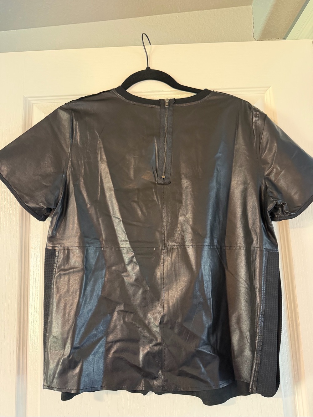 Women’s Black Faux Leather Short Sleeve Shirt